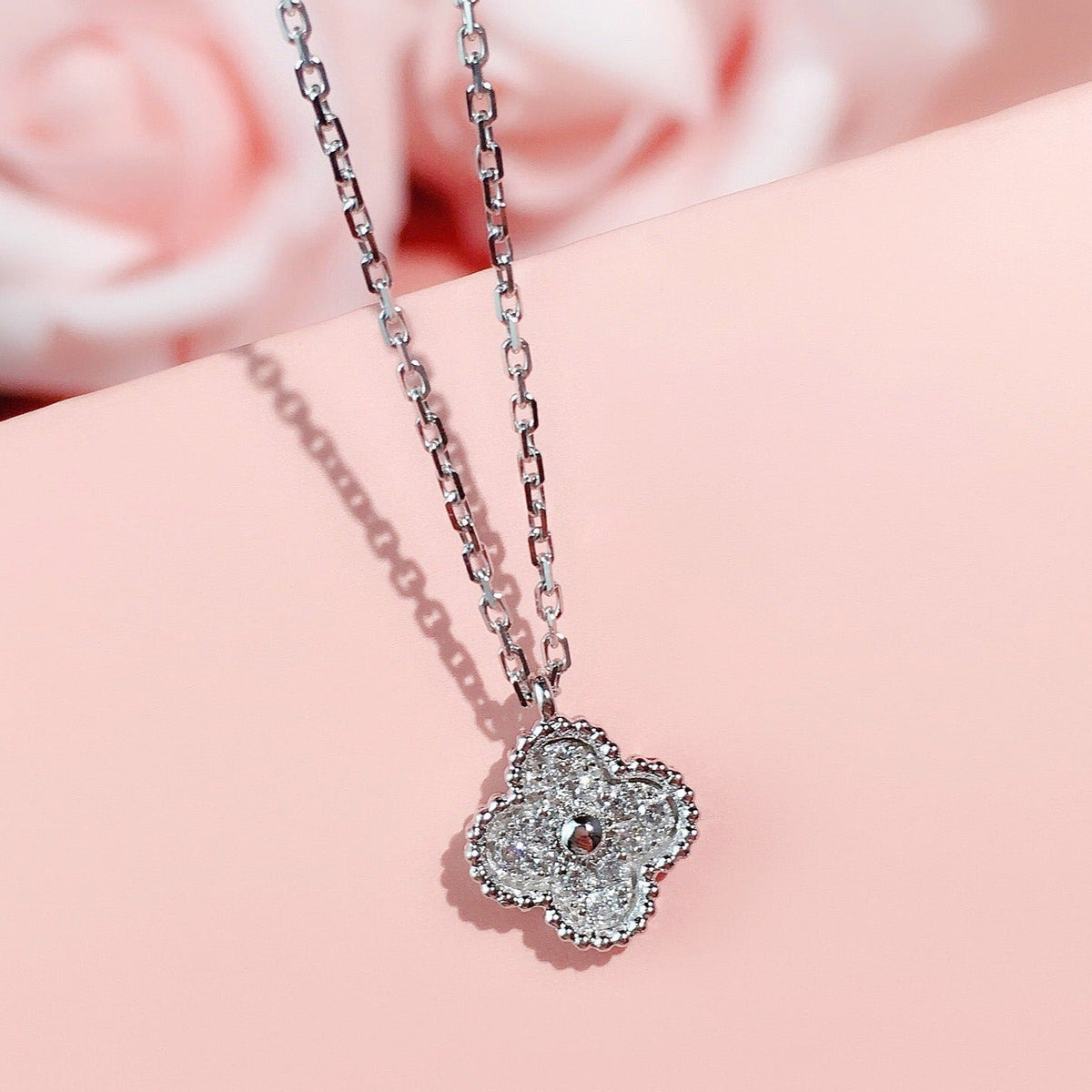 Van Cleef & Arpels CLOVER SILVER DIAMOND NECKLACE