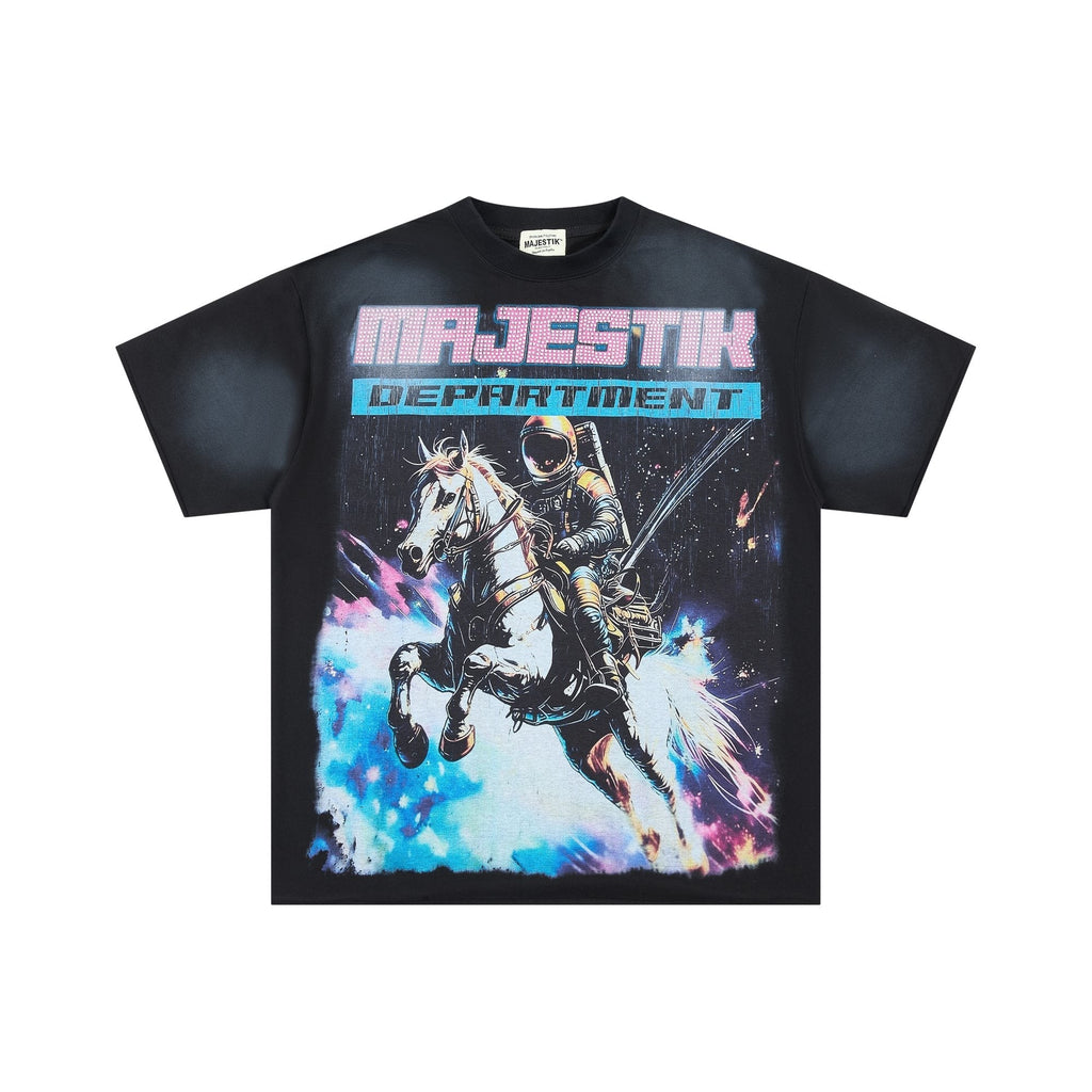 MAJESTIK Astronaut Horse Graphic T-Shirt