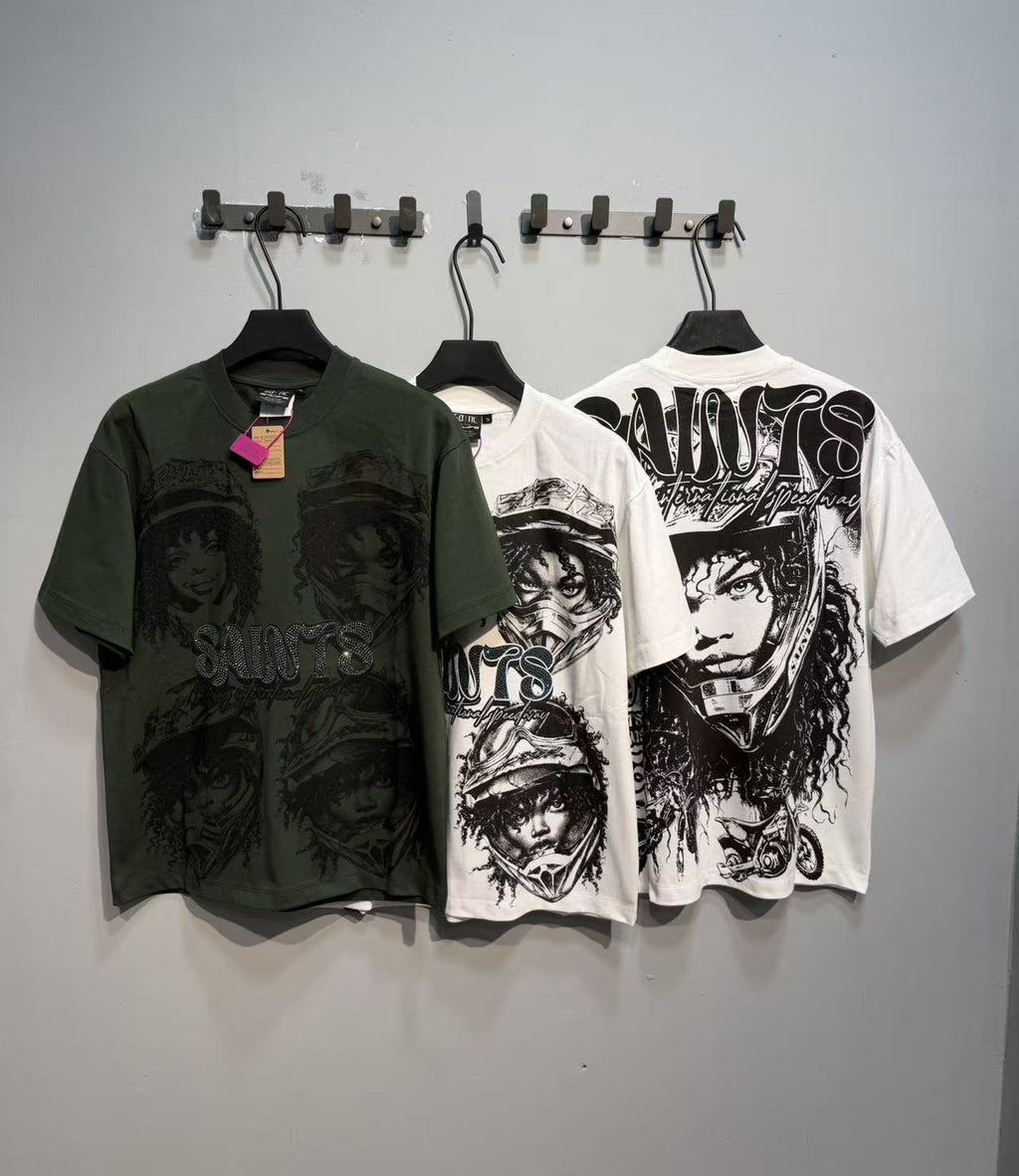 SAINT Racing Portrait Rhinestone Short-Sleeve T-Shirt