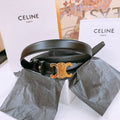 CELINE 25S TRIOMPHE BELT 25MM IN BLACK CALFSKIN GOLD HARDWARE 570969