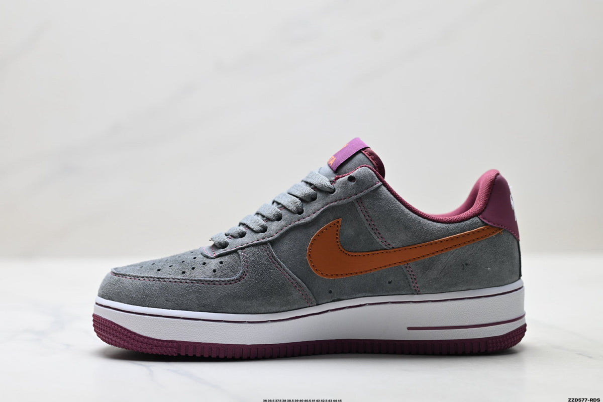 Nike Air Force 1 Low Gray Orange Burgundy Unisex Sneakers Style 12