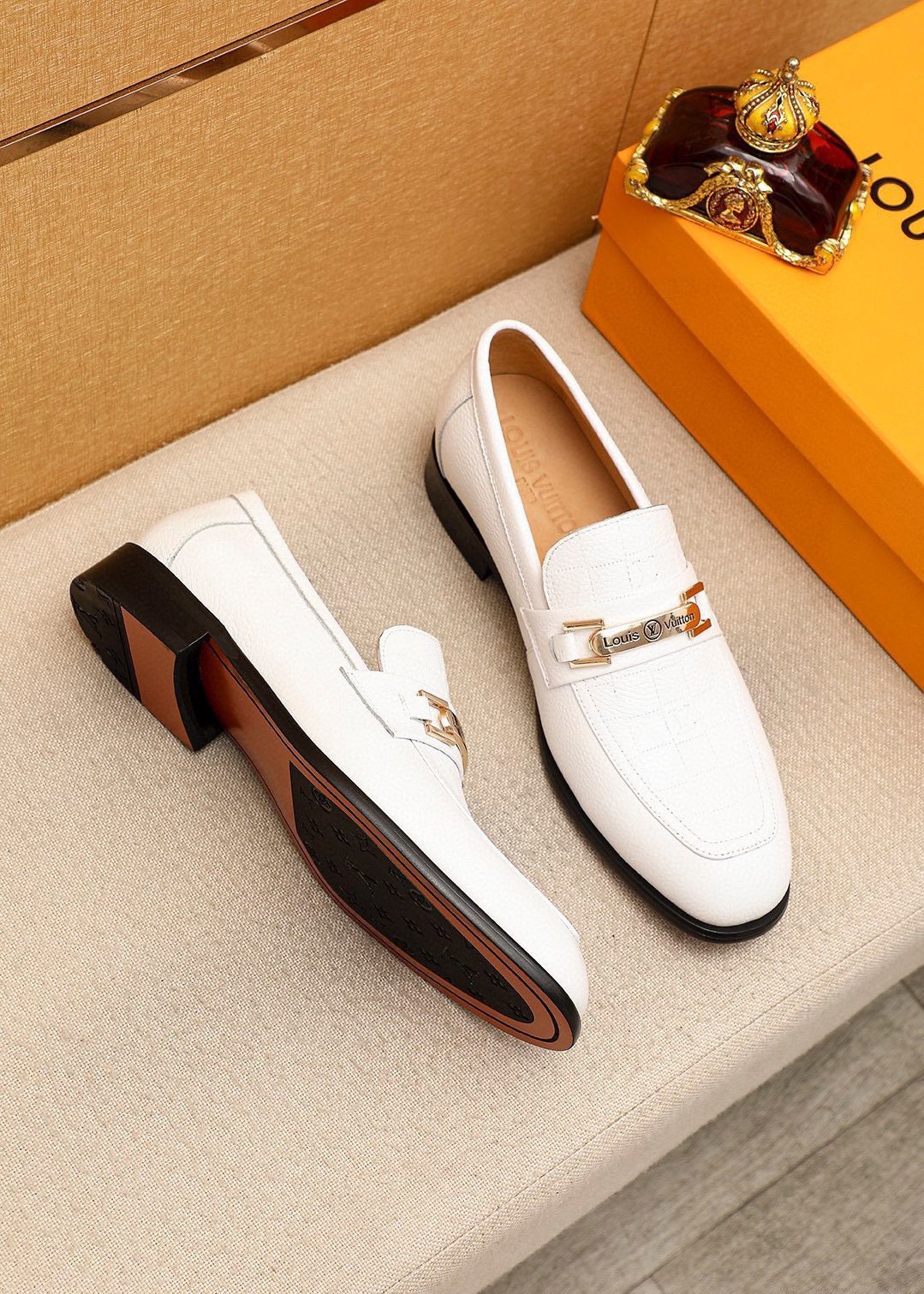 Louis Vuitton White Textured Bar Loafers