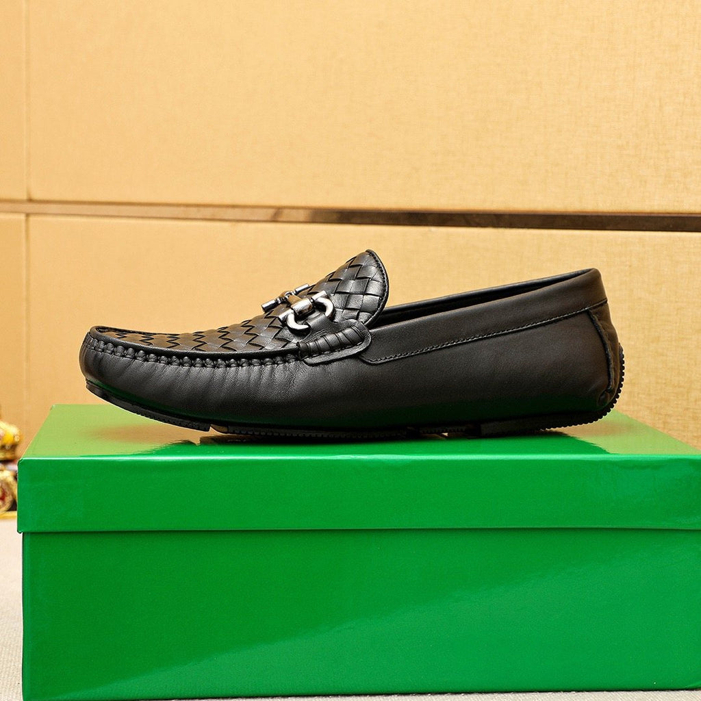 Bottega Veneta Black Woven Bit Driving Loafers