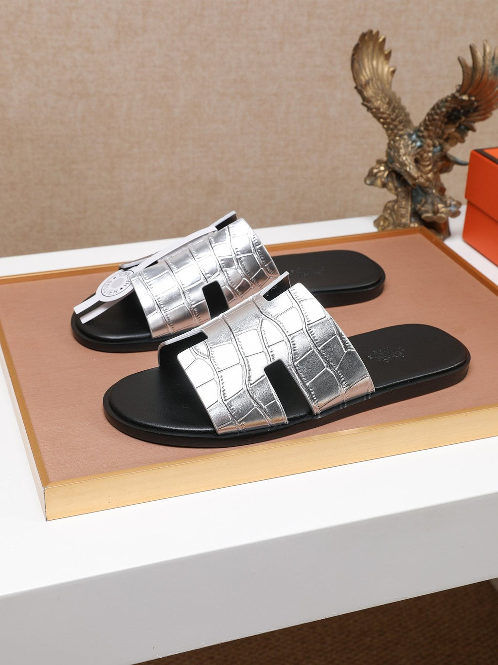 Hermès Croc-Embossed H Slide Sandals