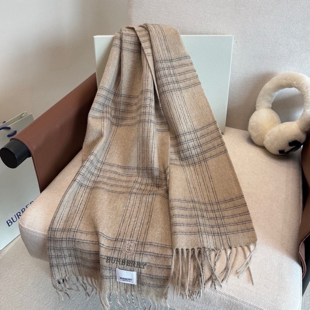 Burberry Light Blue Plaid Fringed Scarf
