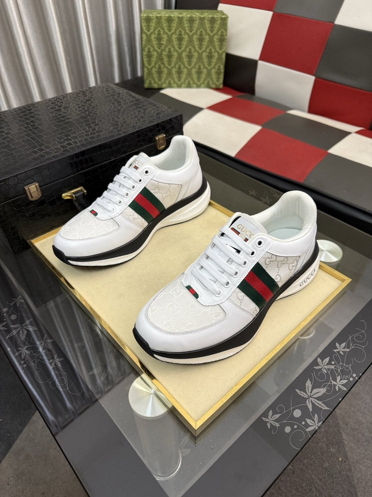 Gucci Men's Monogram Stripe Low-Top Sneakers
