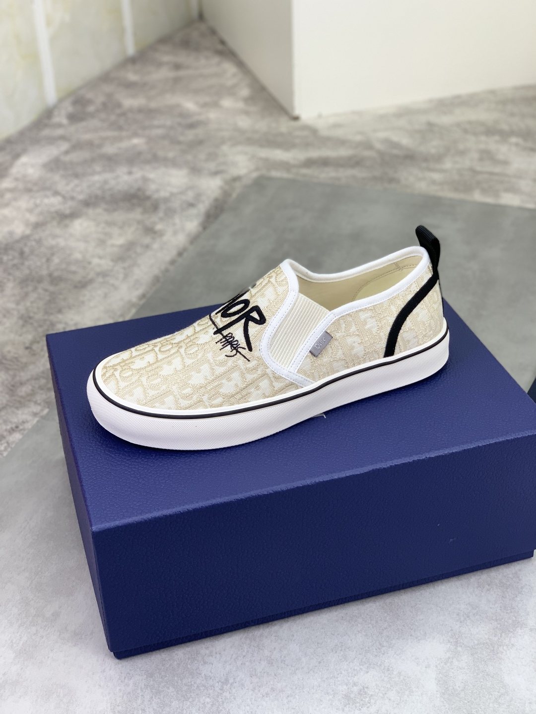 Dior Ivory Canvas Slip-On Sneakers