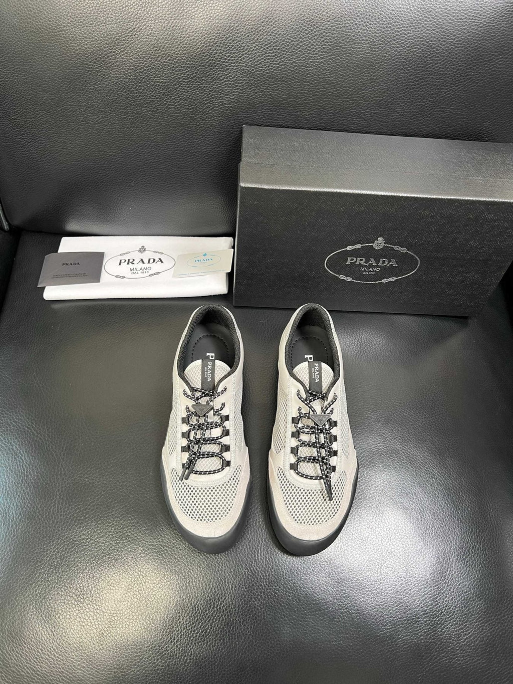 Prada White, Gray & Black Low-Top Sneakers